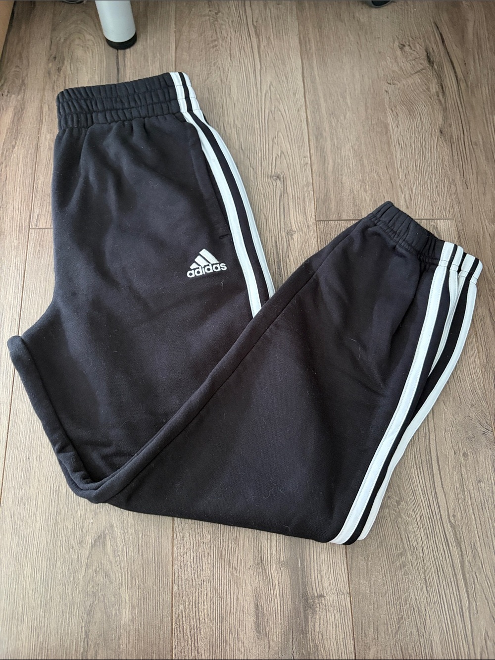 adidas Kids Black Sweatpants Joggers with White Stripes. Boys size medium 10/12